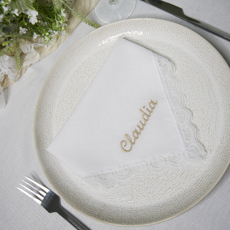 EMBROIDERED NAME WHITE LACE NAPKIN