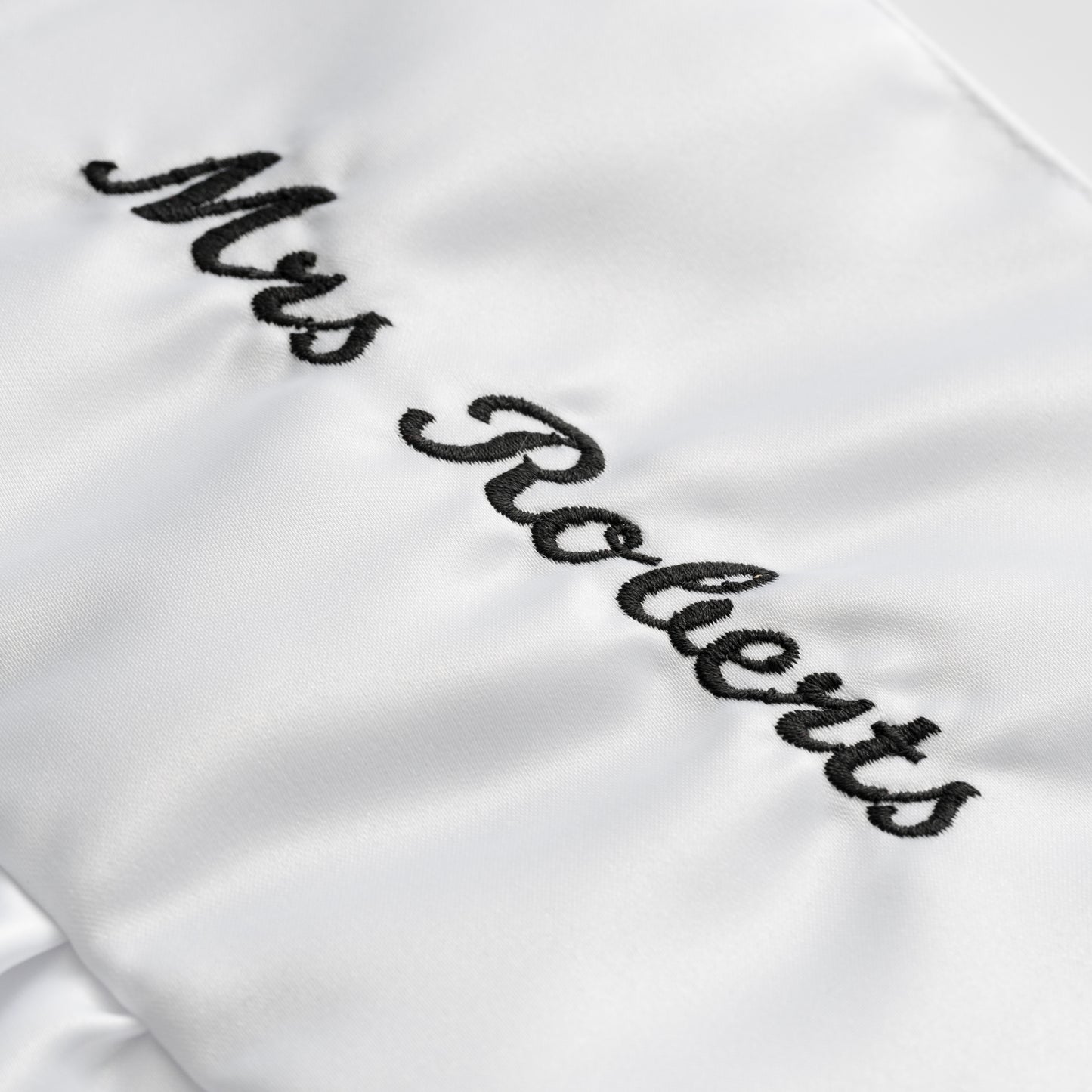 EMBROIDERED MRS WHITE SATIN RUFFLE MINI CLUTCH BAG