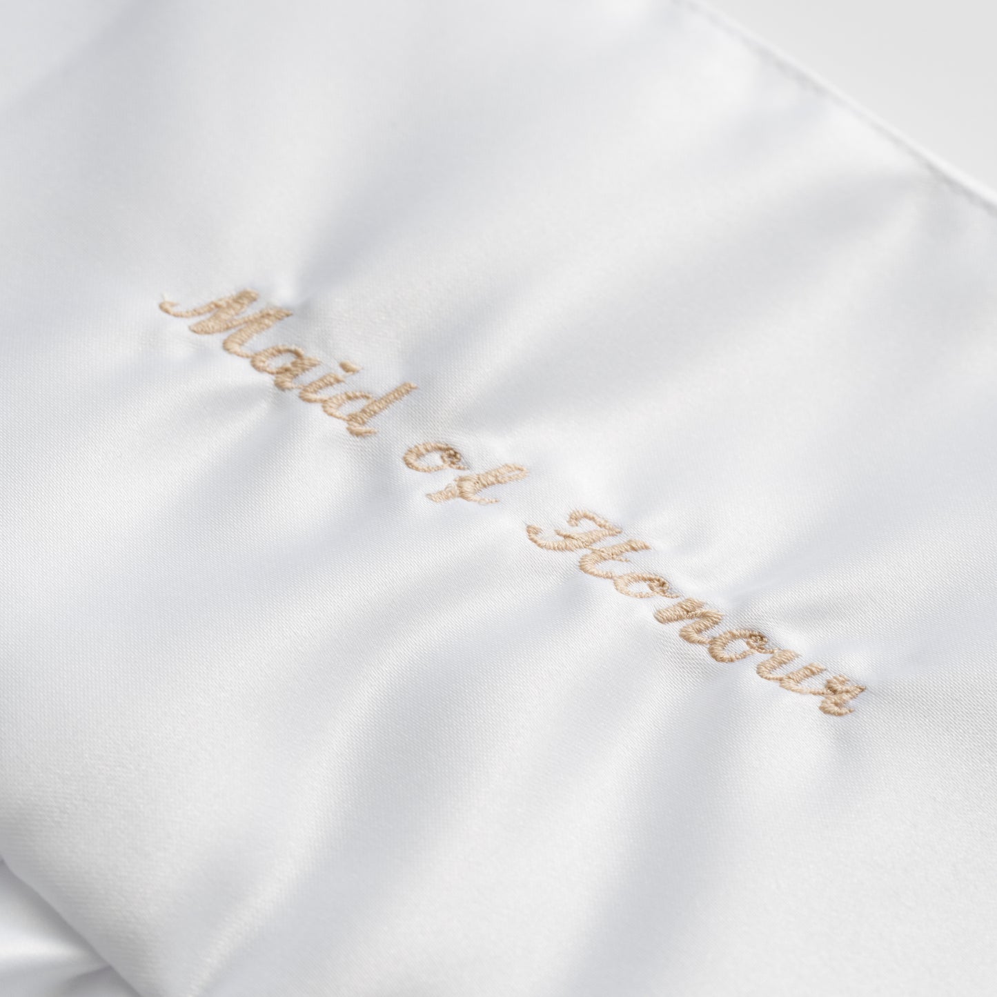 EMBROIDERED MAID OF HONOUR WHITE SATIN RUFFLE MINI CLUTCH BAG