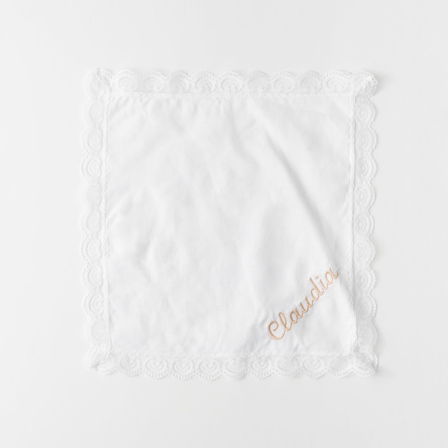 EMBROIDERED NAME WHITE LACE NAPKIN