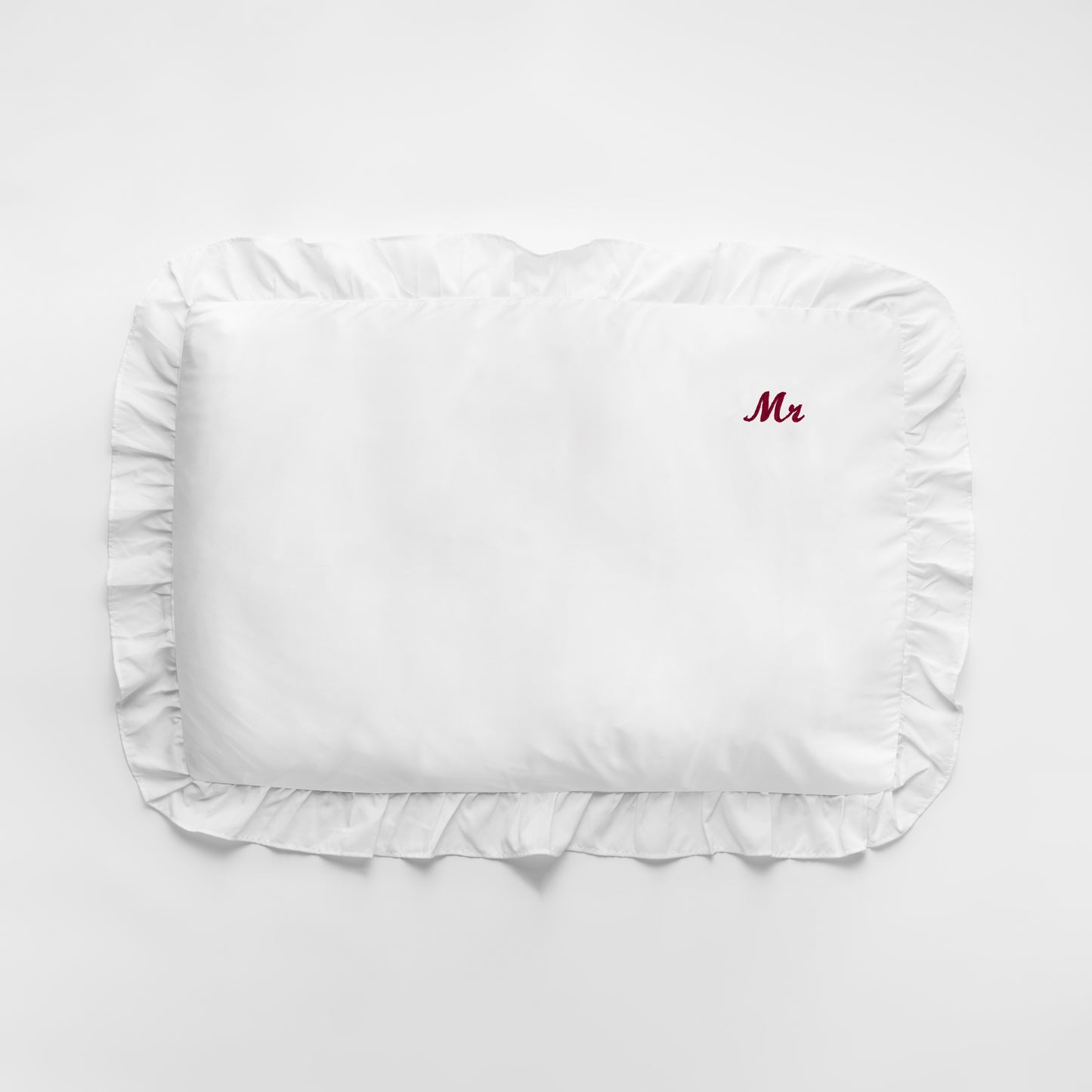 EMBROIDERED MR & MRS RUFFLE PILLOWCASE SET