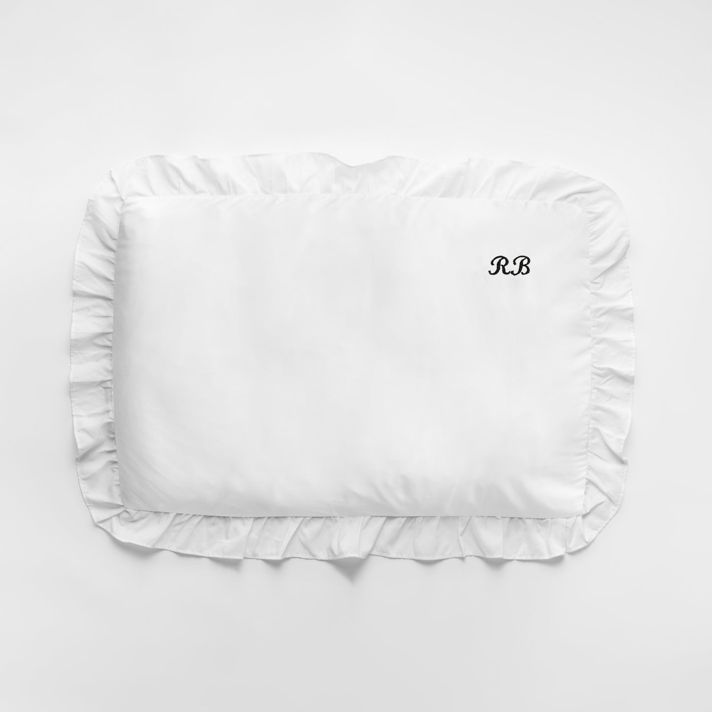 EMBROIDERED INITIALS RUFFLE PILLOWCASE