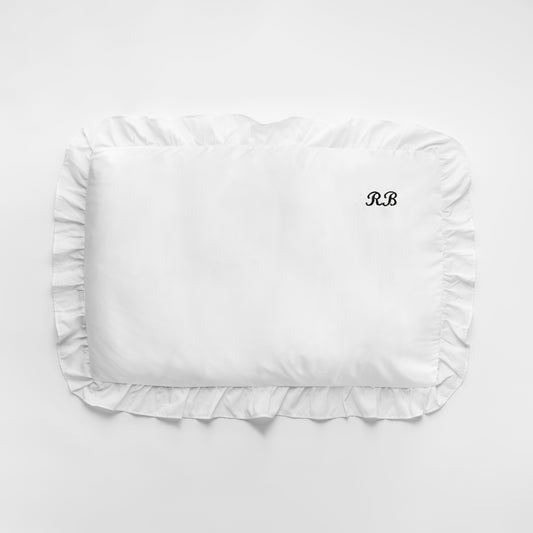 EMBROIDERED INITIALS RUFFLE PILLOWCASE
