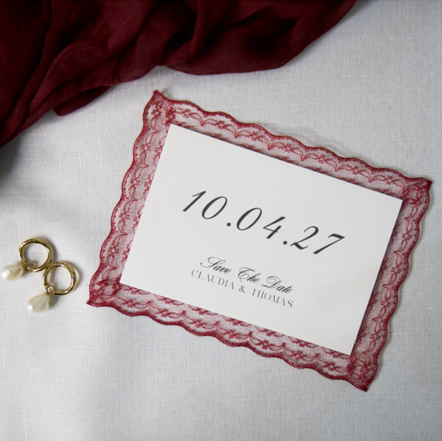 LACE TRIM SAVE THE DATE CARD