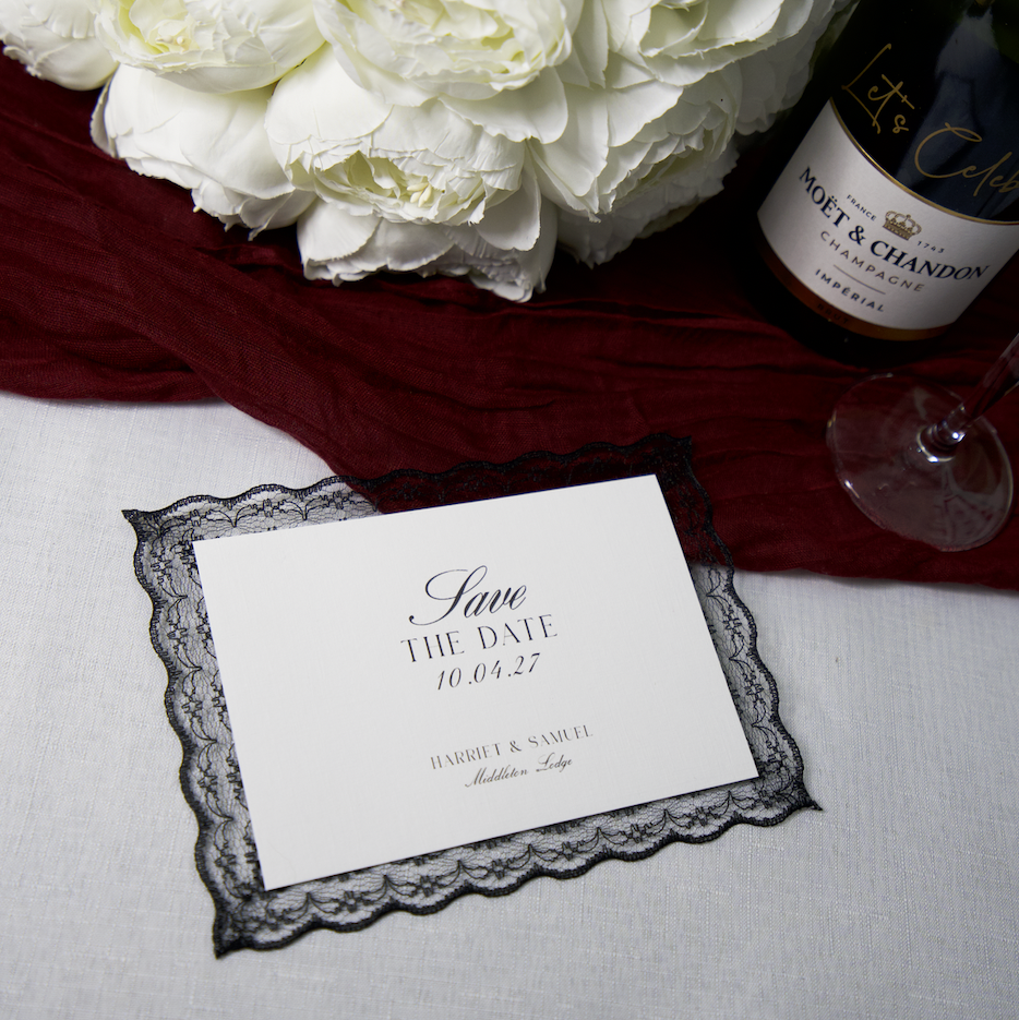 LACE TRIM SAVE THE DATE CARD