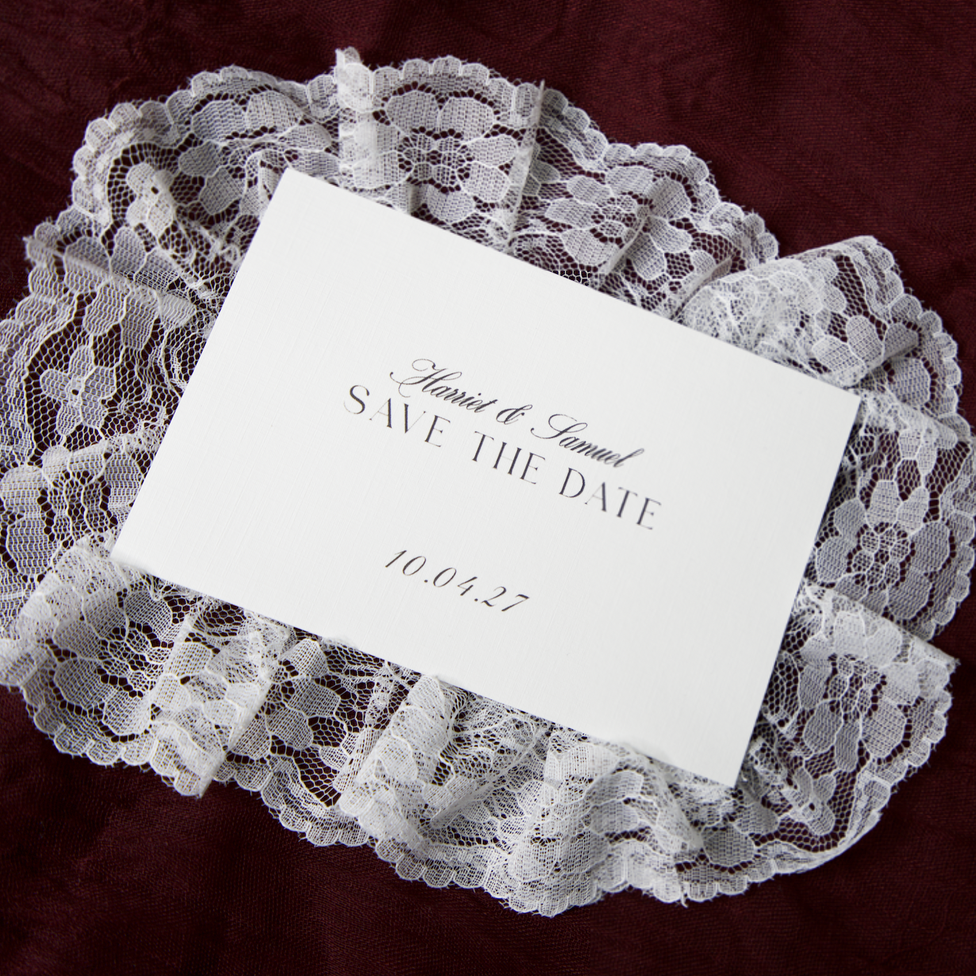 LACE FRILL SAVE THE DATE CARD