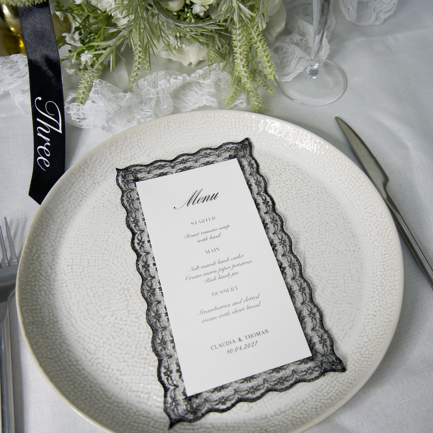 LACE TRIM VINTAGE WEDDING MENU