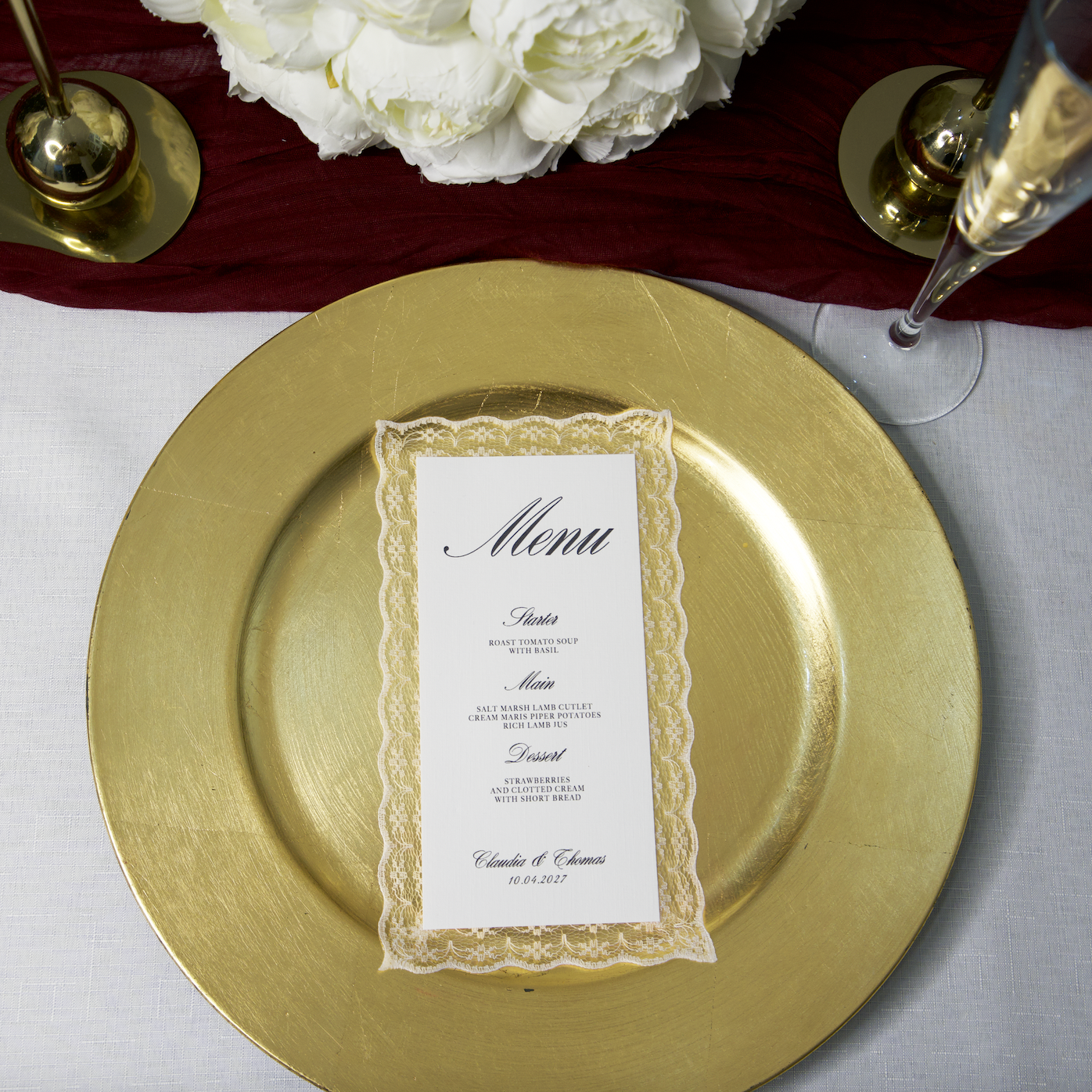 LACE TRIM VINTAGE BOLD WEDDING MENU