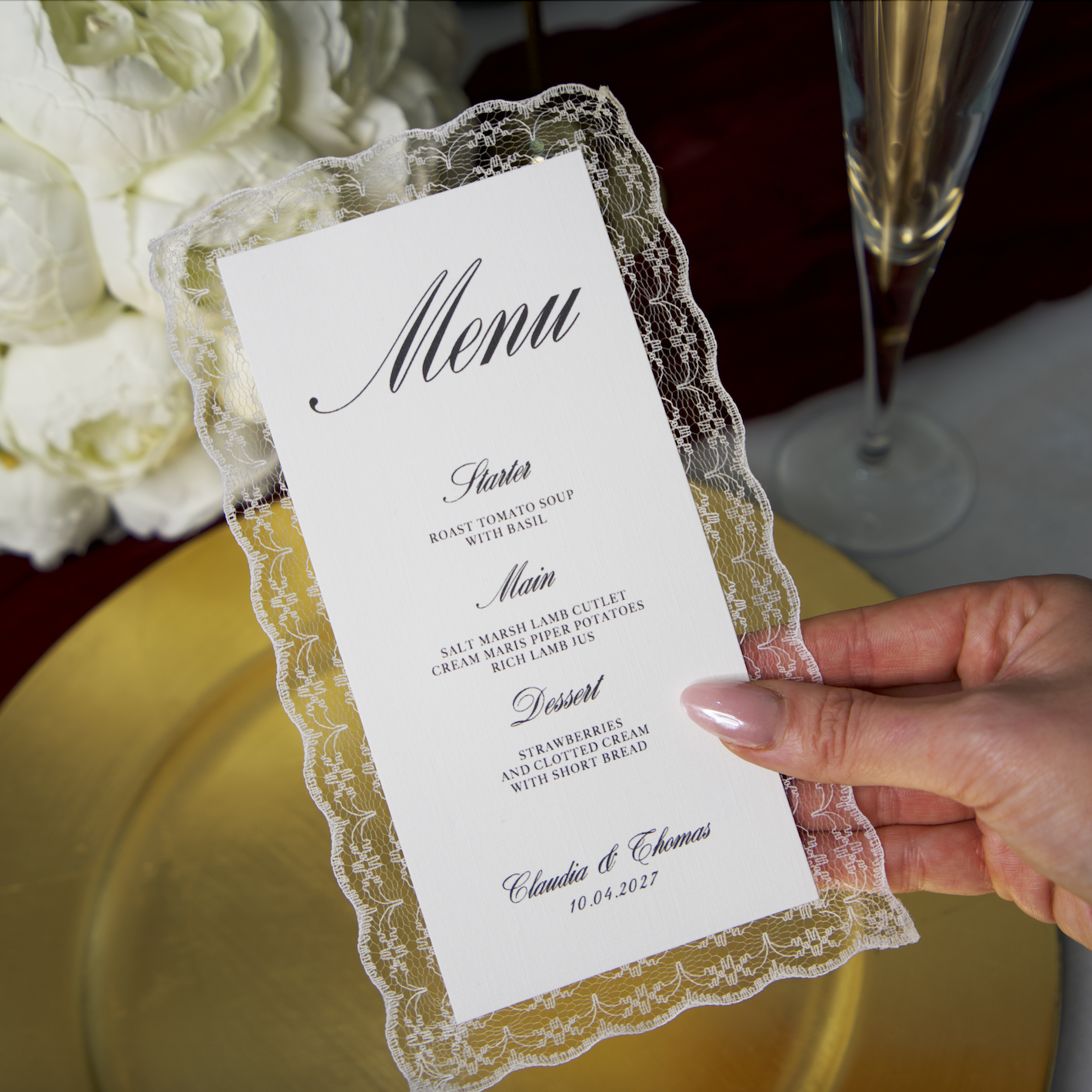LACE TRIM VINTAGE BOLD WEDDING MENU