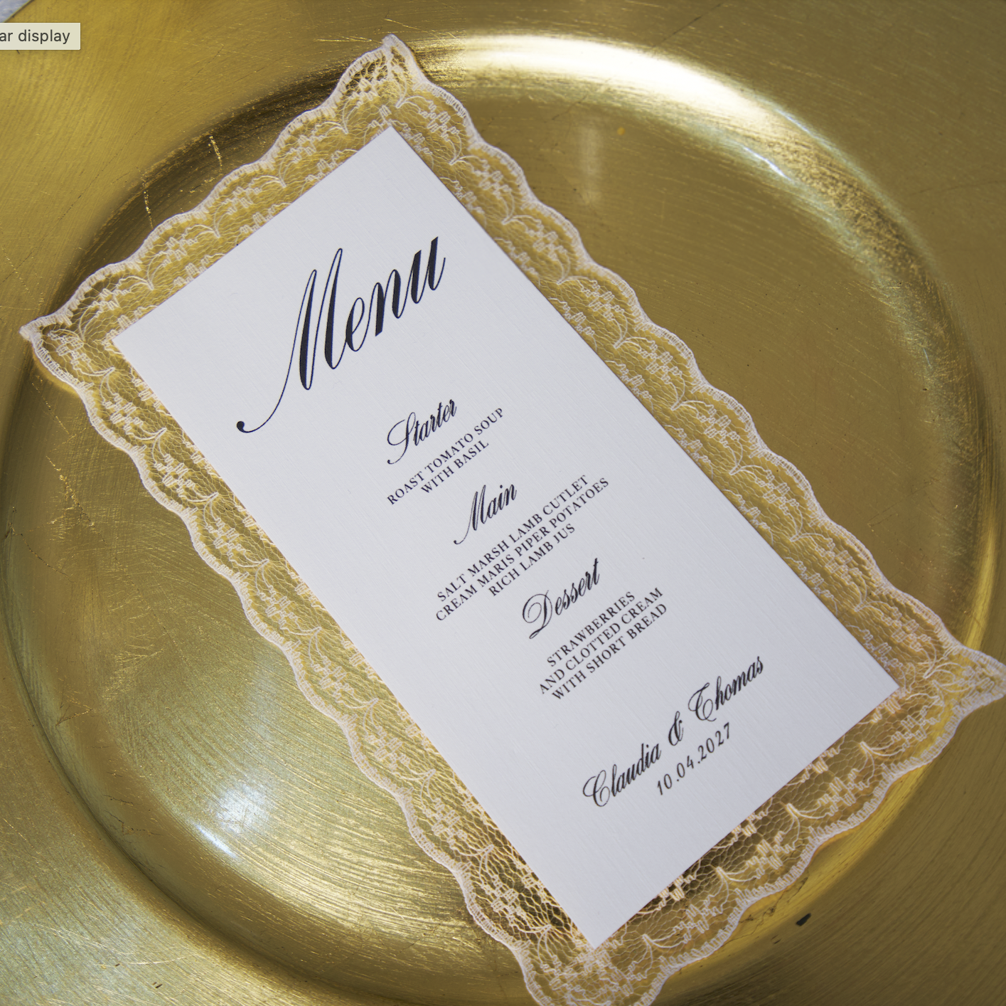 LACE TRIM VINTAGE BOLD WEDDING MENU