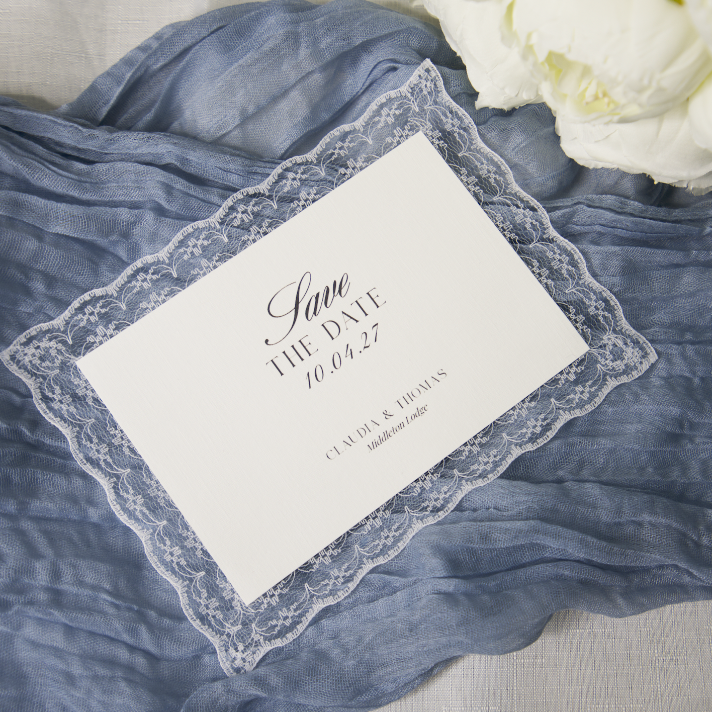 LACE TRIM SAVE THE DATE CARD