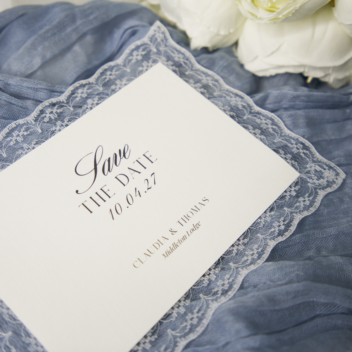 LACE TRIM SAVE THE DATE CARD
