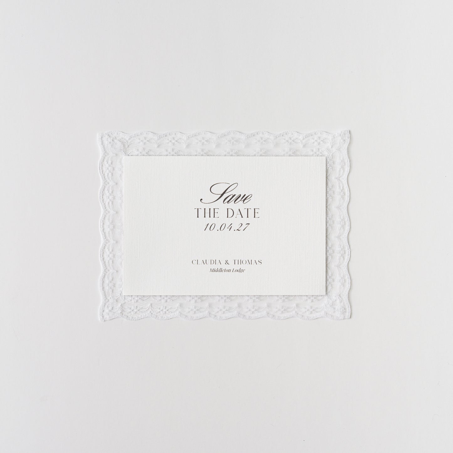 LACE TRIM SAVE THE DATE CARD