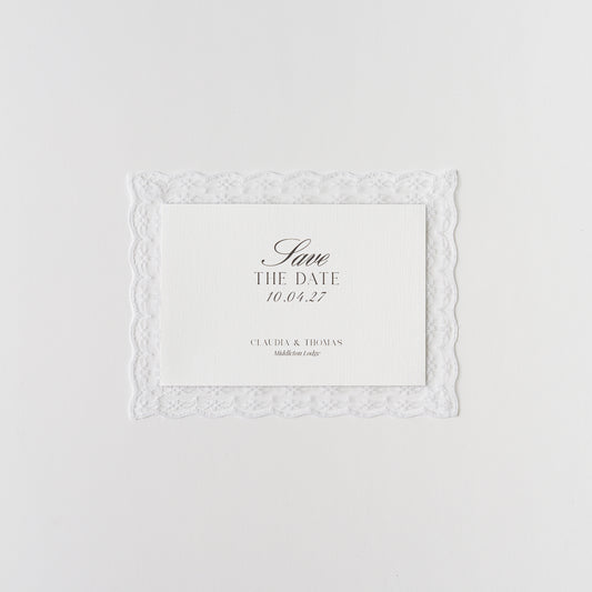 LACE TRIM SAVE THE DATE CARD