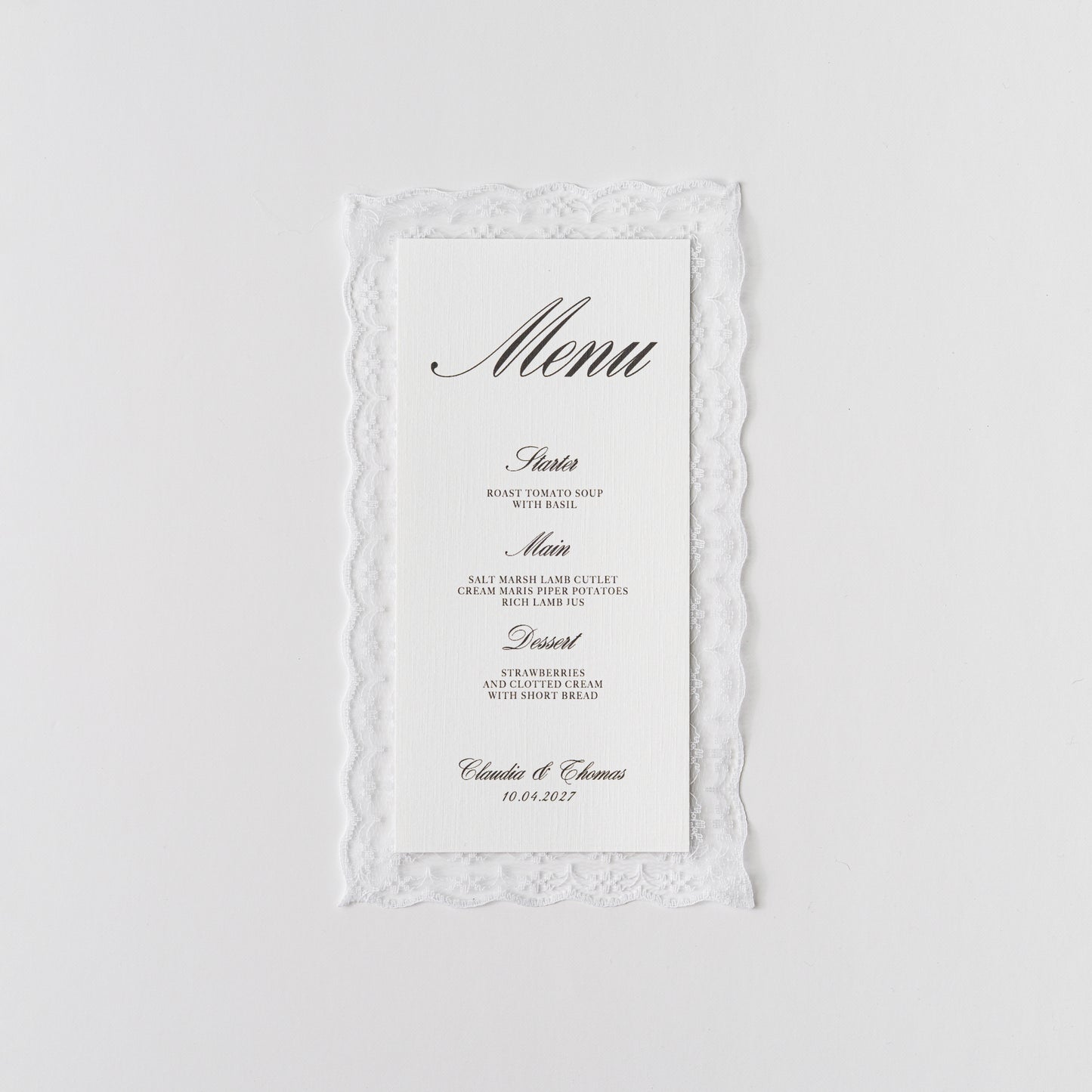 LACE TRIM VINTAGE BOLD WEDDING MENU