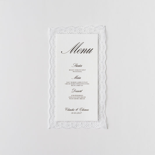 LACE TRIM VINTAGE BOLD WEDDING MENU